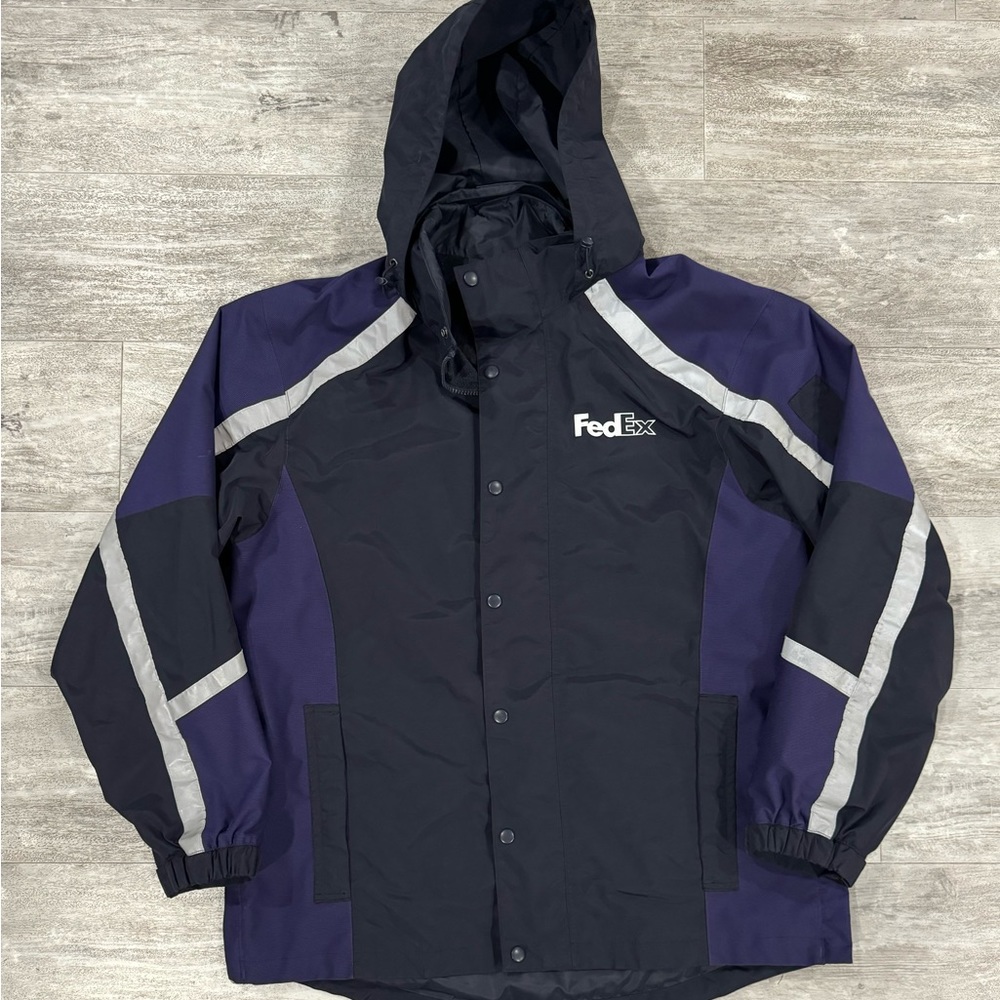 Fedex Stan Herman VF Imagewear Reflective Worker Rain Coat Hooded Men’s Reg L